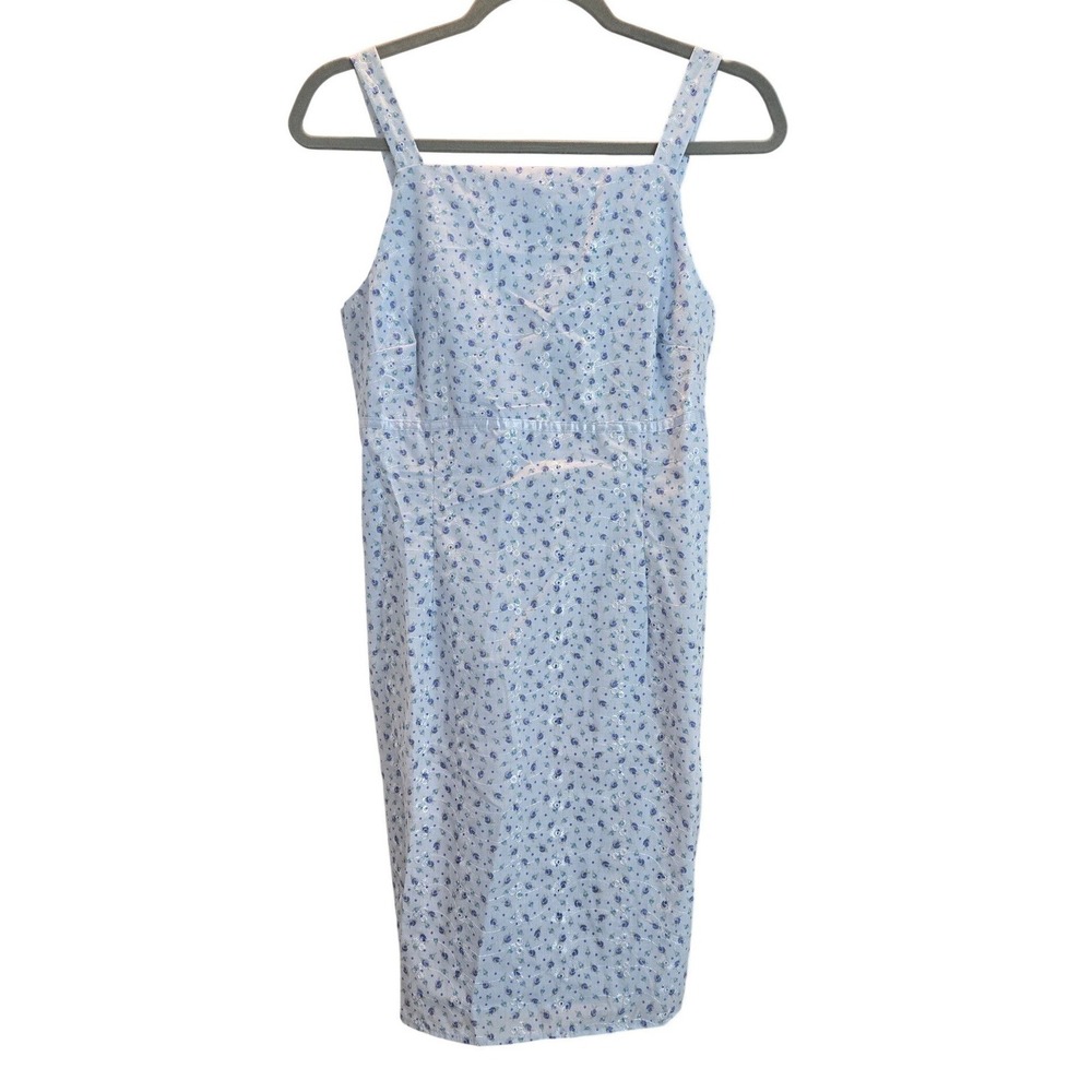 90s Y2K Floral Tank Dress Blue Floral Coquette Feminine Girlhood EmpireWaist S/M